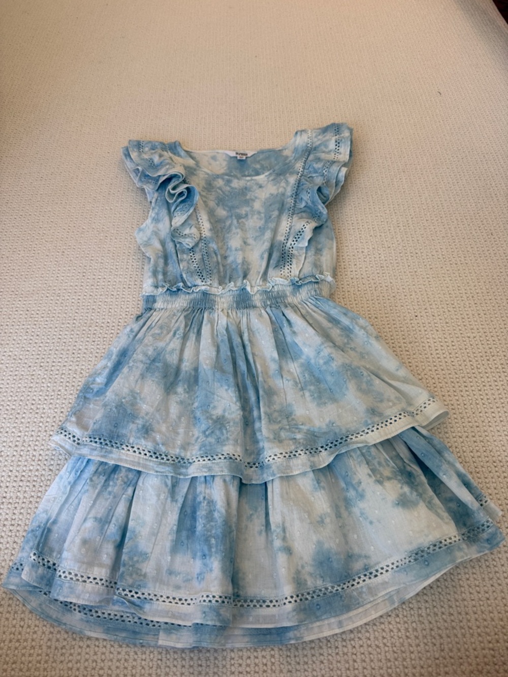 Women Light Blue Tie-Dye Ruffle Tiered Dress